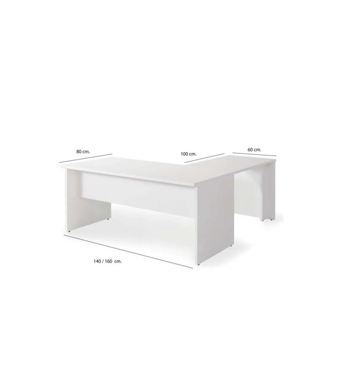 Mesa para oficina o estudio esquinero acabado blanco, 73 cm(alto)160/180 cm(ancho)80/60 cm(fondo)