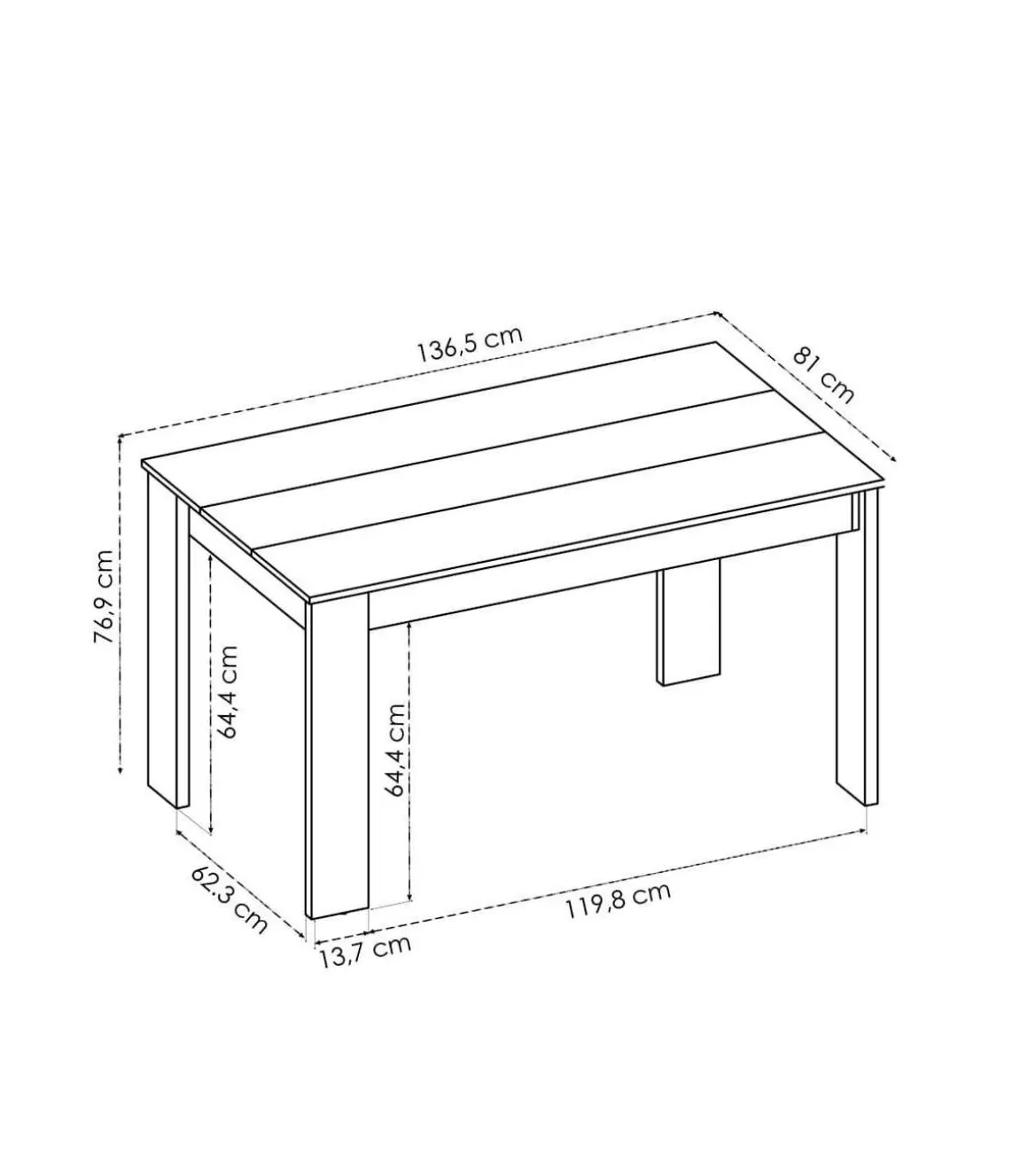 Mesa para salón fija Harley acabado natural, 77 cm(alto)138,5cm(ancho)81 cm(largo)