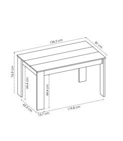Mesa para salón fija Harley acabado Blanco, 77 cm(alto)138,5cm(ancho)81 cm(largo)