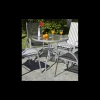 Mesa para terraza jardín en acero Seul-90, en acabado color plata (diámetro-alto): 90x75 cm..