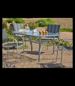 Mesa para terraza jardín en acero Seul-150, en acabado color plata.