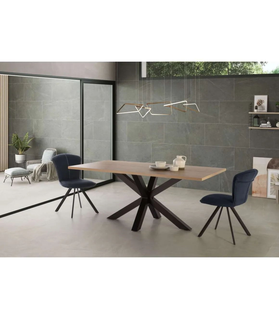 Mesa rectangular de comedor Caeli acabado natural, 76cm(alto) 100cm(ancho) 180cm(largo)
