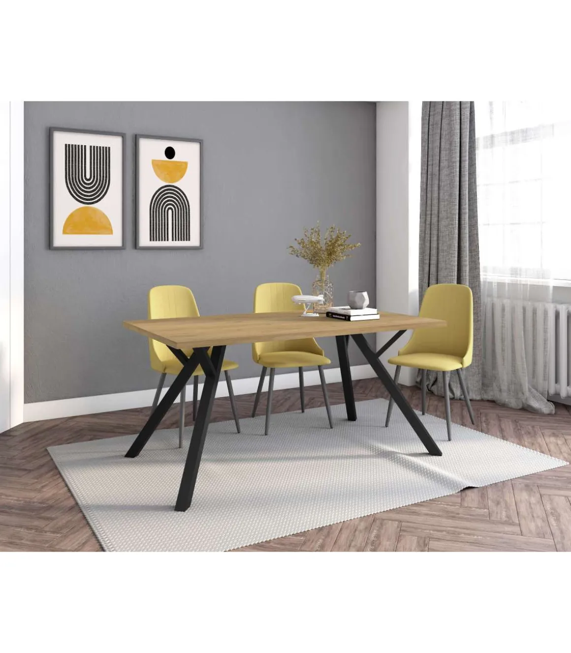 Mesa rectangular de comedor Paula acabado natural, 76cm(alto) 90cm(ancho) 160cm(largo)