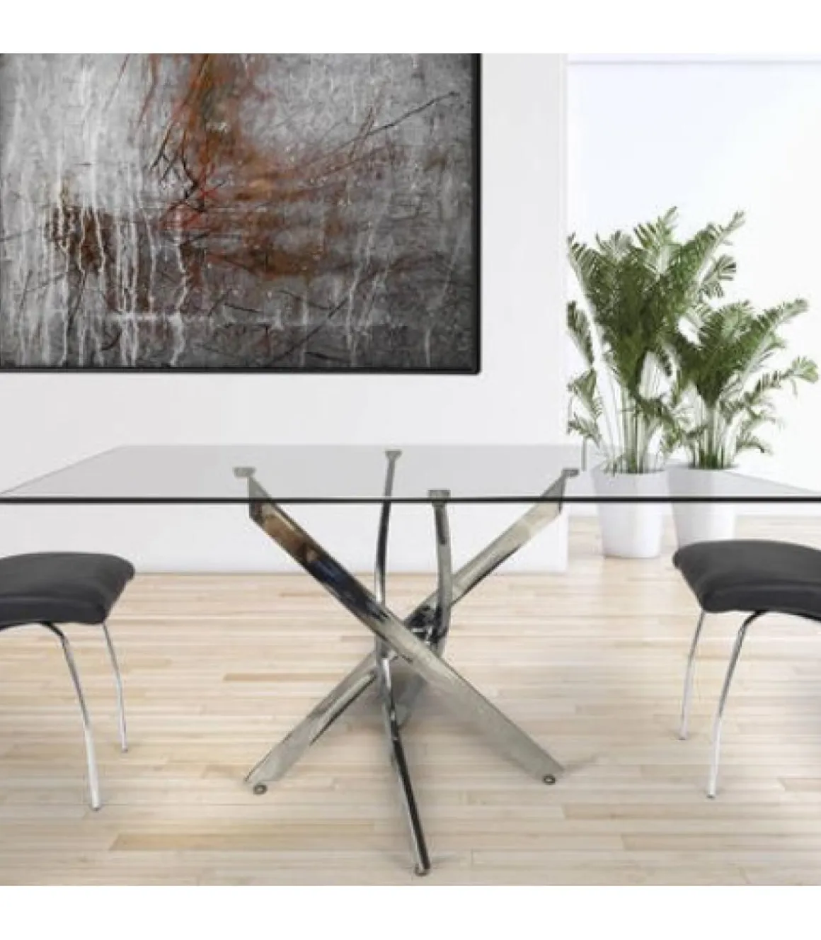 Mesa rectangular Nesy de cristal y patas cromadas 140 cm(ancho) 75 cm(altura) 90 cm(fondo)