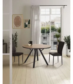 Mesa redonda de comedor Beli acabado natural/bocamina, 77cm(alto) 120cm(ancho) 120cm(largo)