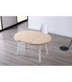 Mesa redonda extensible Berg roble nordish patas blancas 76 cm(alto) 100cm(ancho) 100-140-180 cm(largo)