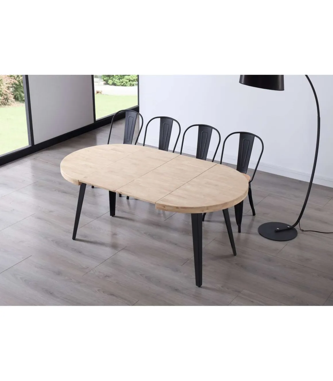 Mesa redonda extensible Berg roble nordish patas negras 76 cm(alto) 120/160/200cm(ancho) 120cm(largo)