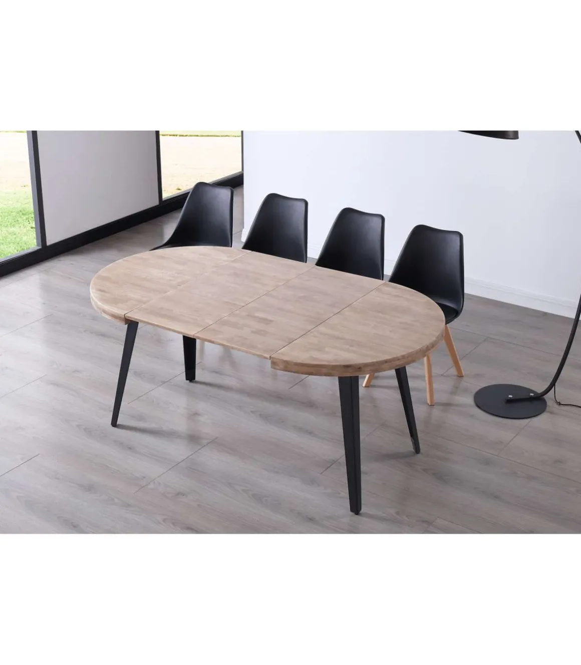 Mesa redonda extensible Berg roble nordish patas negras 76 cm(alto) 120/160/200cm(ancho) 120cm(largo)