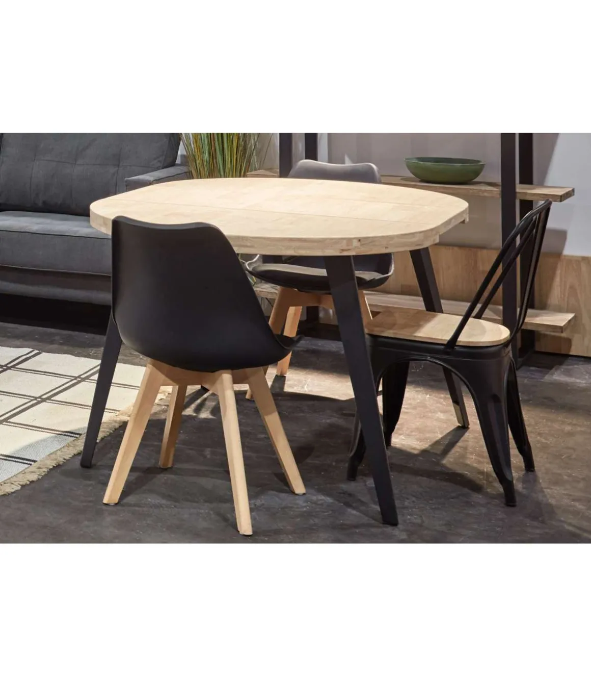 Mesa redonda extensible Berg roble nordish patas negras 76 cm(alto) 120/160/200cm(ancho) 120cm(largo)
