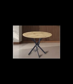 Mesa redonda Nesy tapa efecto madera y patas metálicas 75 cm(alto) 103cm(ancho) 103cm(largo)