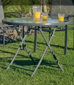 Mesa redonda terraza jardín acero plegable Cordoba-90 cm(ancho) 90 cm(fondo)75 cm(altura)