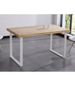 Mesa salón fija natural roble nordish estructura blanca 140 cm(ancho) 80 cm(largo) 76,5 cm (alto)