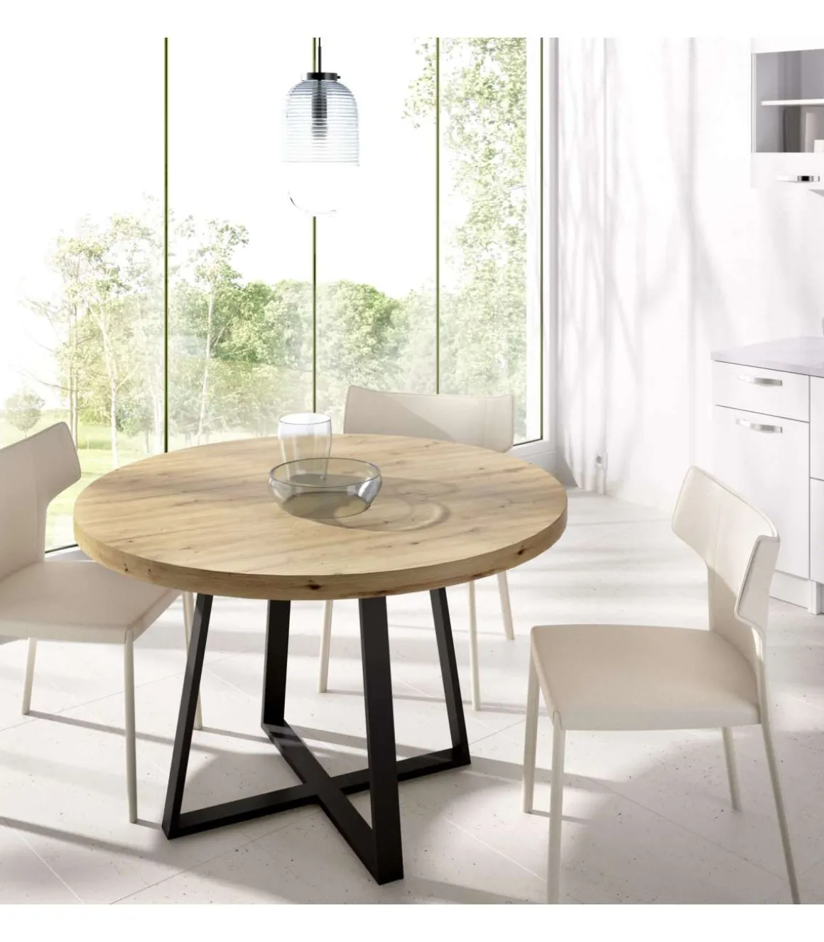 Mesa salon redonda fija Rin 120 acabado Nordic, 75 cm(alto)120 cm(ancho)90 cm(largo)