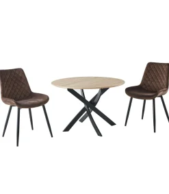 Mesa salon Zen redonda fija roble/negro 75 cm(alto)100 cm(ancho)100 cm(largo)