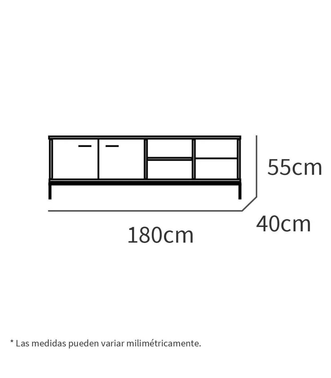 Mesa televisión París 2 puertas, 2 huecos y 2 cajones en acabado color roble gold, 55cm(alto) 180cm(ancho) 40cm(largo)