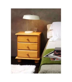 Mesita 3 cajones Altea acabado madera maciza de pino color miel 56 cm(alto)48 cm(ancho)34 cm(largo)