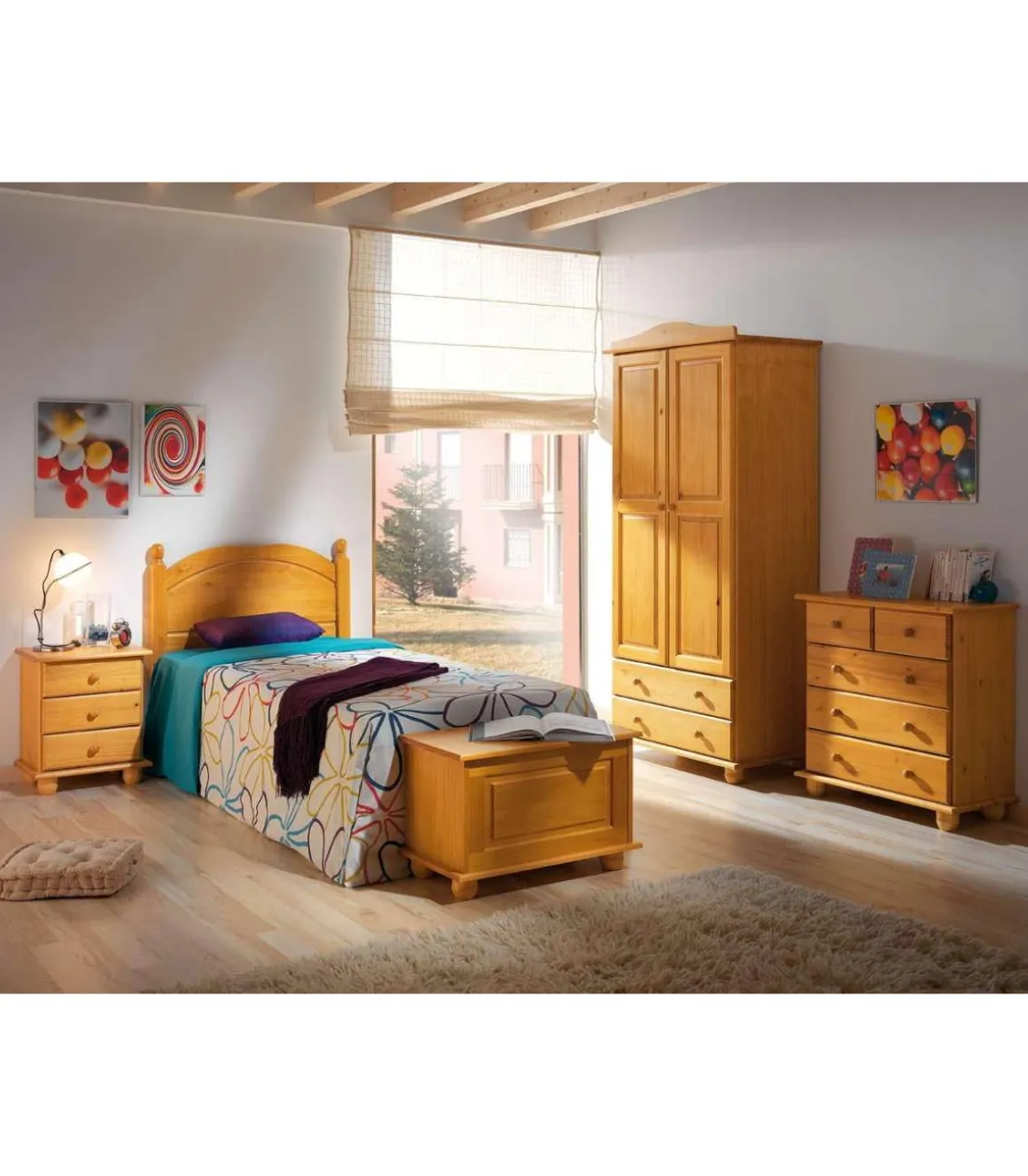 Mesita 3 cajones Altea acabado madera maciza de pino color miel 56 cm(alto)48 cm(ancho)34 cm(largo)