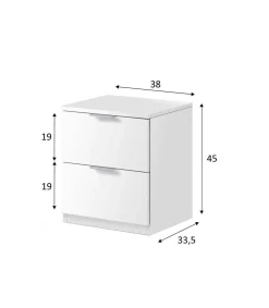 Mesita de noche Hierro 2 cajones acabado roble o blanco 45 cm(alto)38 cm(ancho)34 cm(fondo)