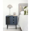 Mesita de noche para dormitorio modelo Punto 1 puerta 3 cajones acabado azul/negro, 35cm(ancho) 55cm(alto) 48cm(largo)