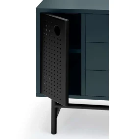 Mesita de noche para dormitorio modelo Punto 1 puerta 3 cajones acabado azul/negro, 35cm(ancho) 55cm(alto) 48cm(largo)