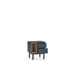 Mesita de noche para dormitorio modelo Corvo 1 hueco 2 cajones acabado gris antracita, 35cm(ancho) 55cm(alto) 48cm (largo)