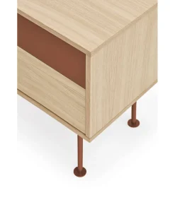 Mesita de noche para dormitorio modelo Yoko 2 cajones acabado roble/teja, 35cm(ancho) 54cm(alto) 52cm (largo)