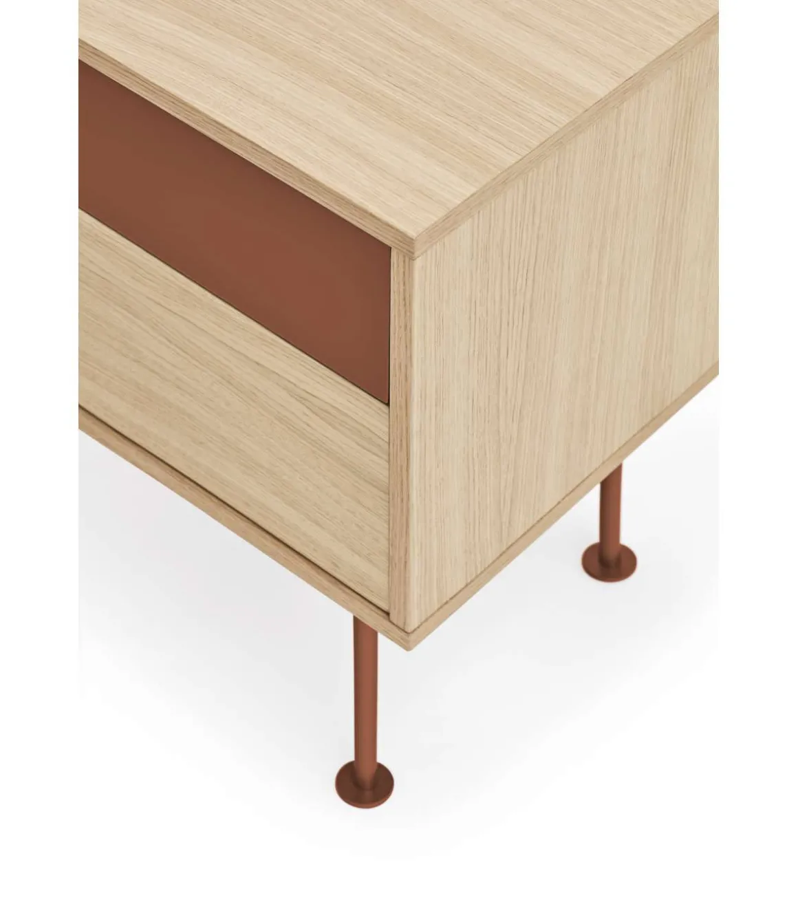 Mesita de noche para dormitorio modelo Yoko 2 cajones acabado roble/teja, 35cm(ancho) 54cm(alto) 52cm (largo)