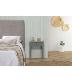 Mesita de noche para dormitorio modelo Barton 1 cajón acabado verde petróleo, 36.4cm(ancho) 55cm(alto) 46cm(largo)