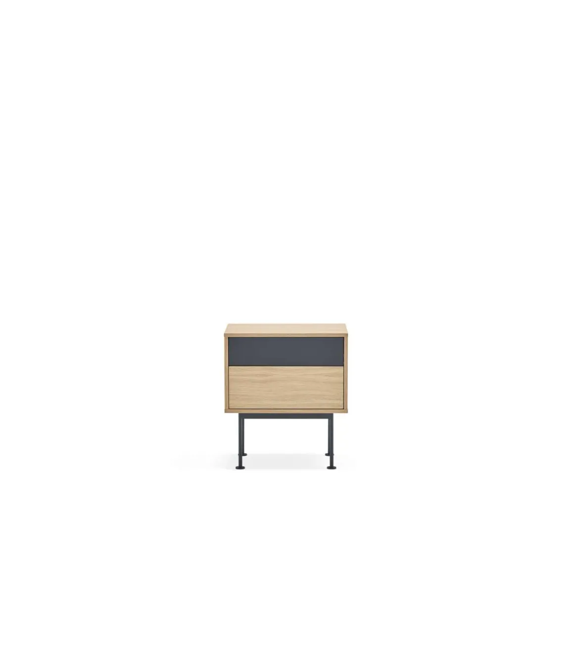 Mesita de noche para dormitorio modelo Yoko 2 cajones acabado roble/antracita, 35cm(ancho) 54cm(alto) 52cm (largo)