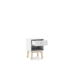 Mesita de noche para dormitorio Dylan 1 cajón acabado blanco/cera blanca, 40cm(ancho) 53.1cm(alto) 35cm (fondo)