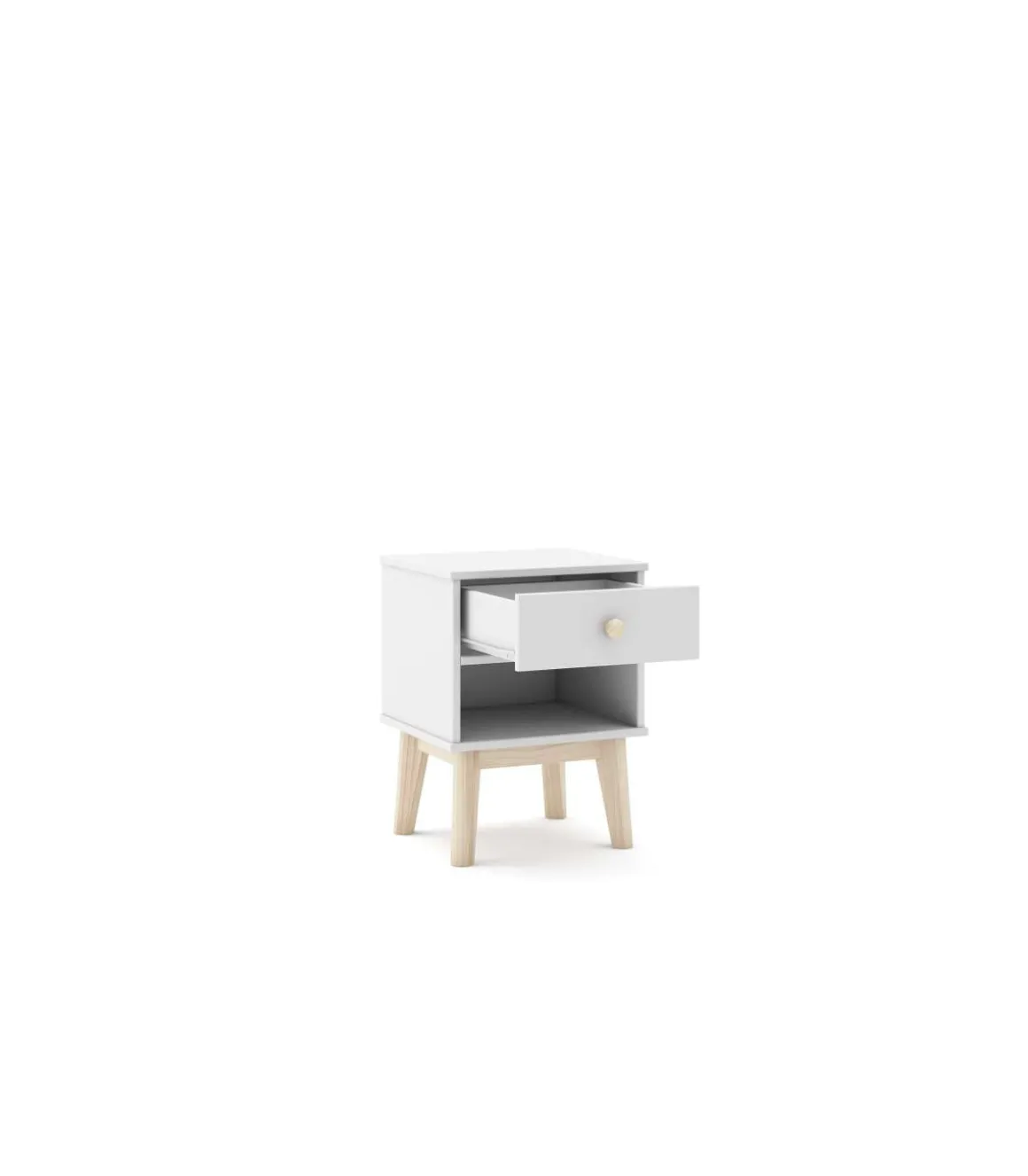Mesita de noche para dormitorio Dylan 1 cajón acabado blanco/cera blanca, 40cm(ancho) 53.1cm(alto) 35cm (fondo)