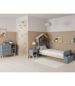 Mesita de noche para dormitorio Dylan 1 cajón acabado verde kaki/cera blanca, 40cm(ancho) 53.1cm(alto) 35cm (fondo)
