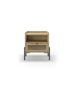 Mesita de noche para dormitorio India 1 cajón 1 hueco acabado verde roble/negro, 48.9cm(ancho) 52.6cm(alto) 35cm (fondo)