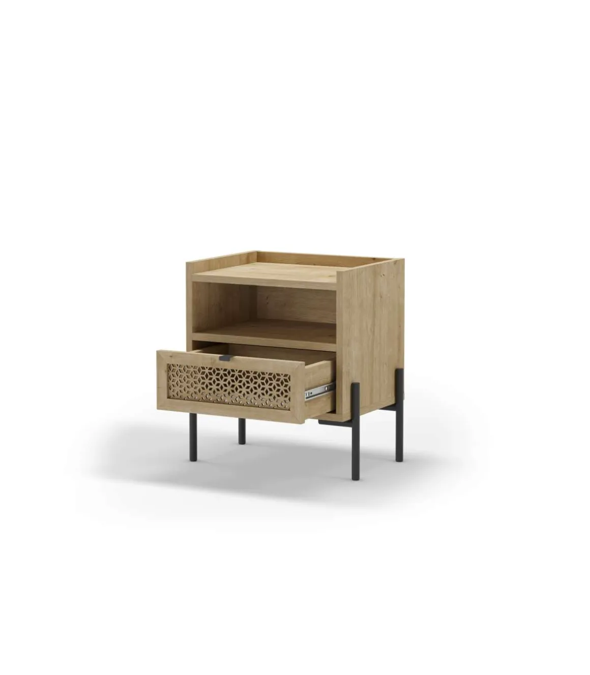 Mesita de noche para dormitorio India 1 cajón 1 hueco acabado verde roble/negro, 48.9cm(ancho) 52.6cm(alto) 35cm (fondo)