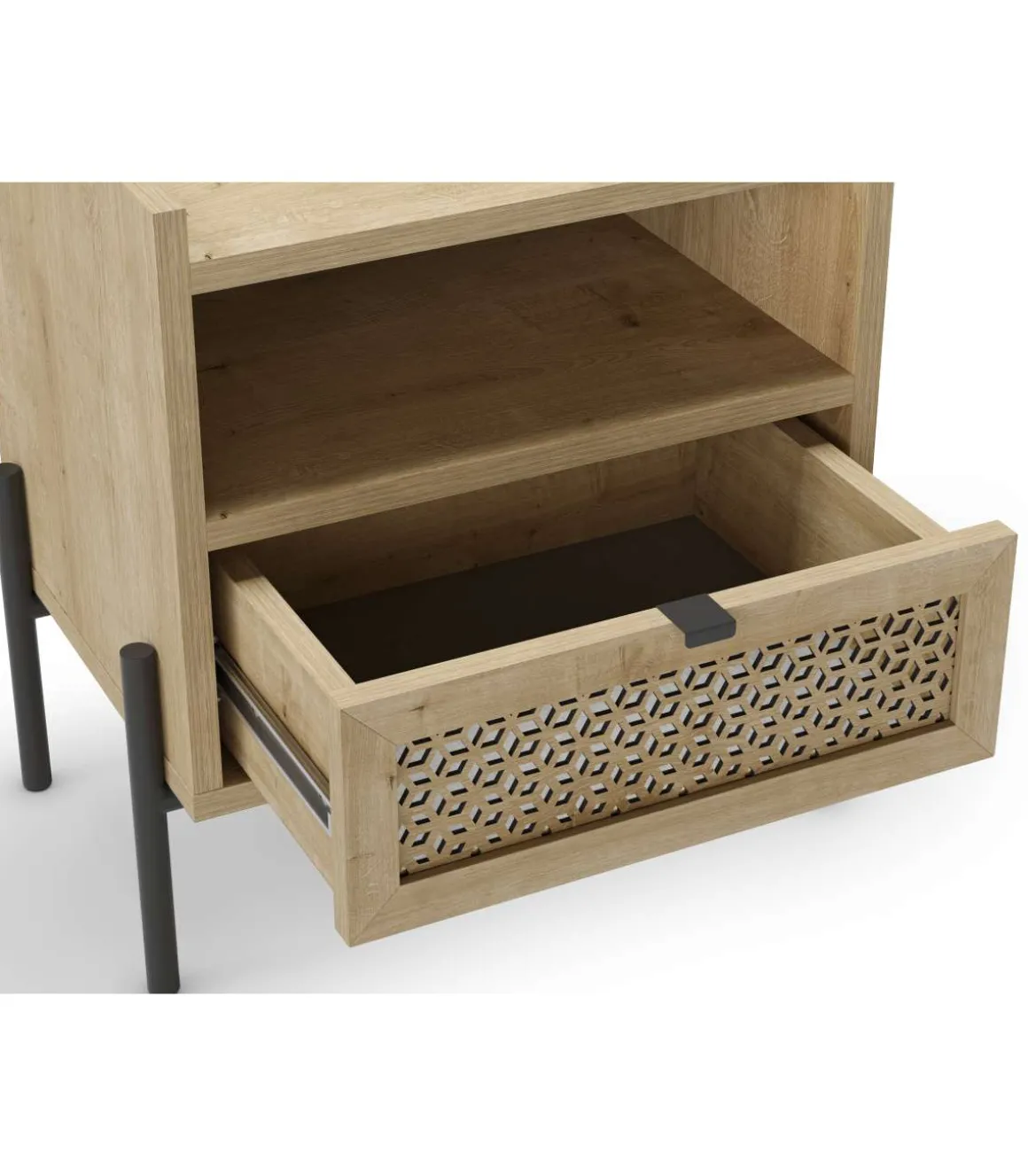 Mesita de noche para dormitorio India 1 cajón 1 hueco acabado verde roble/negro, 48.9cm(ancho) 52.6cm(alto) 35cm (fondo)