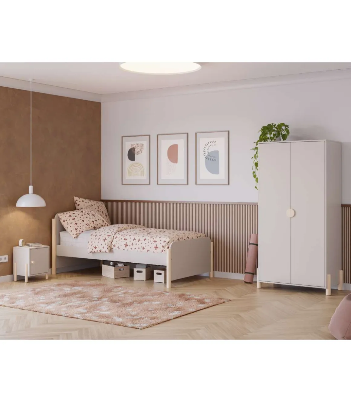 Mesita de noche para dormitorio Emma 1 puerta acabado crema/cera blanca, 39.4cm(ancho) 47cm(alto) 30cm (fondo)