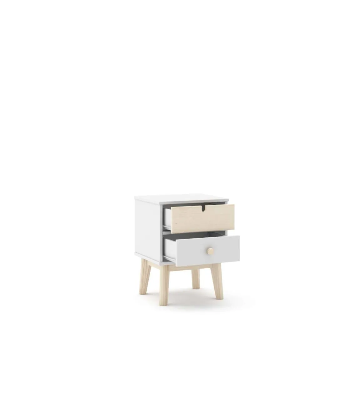 Mesita de noche para dormitorio Estela 2 cajones acabado blanco/cera blanca, 40cm(ancho) 53.1cm(alto) 35cm(fondo).