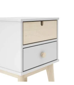 Mesita de noche para dormitorio Estela 2 cajones acabado blanco/cera blanca, 40cm(ancho) 53.1cm(alto) 35cm(fondo).