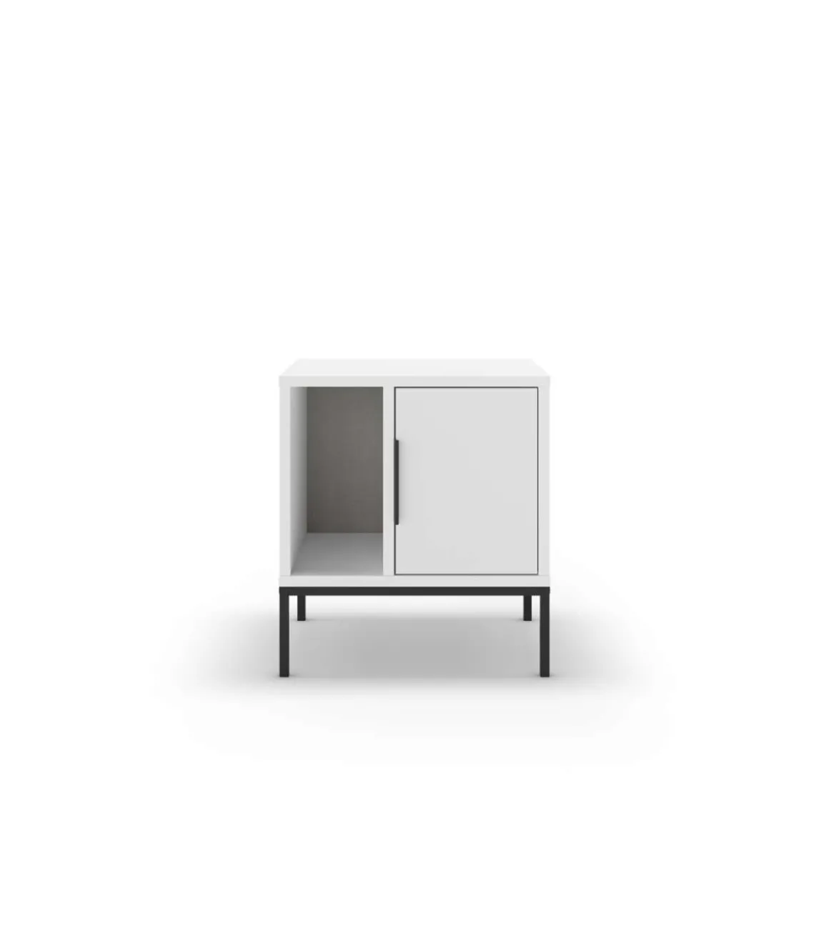 Mesita de noche para dormitorio Md-Leo 1 puerta, 1 hueco acabado blanco/negro, 45cm(ancho) 50cm(alto) 35cm(fondo).