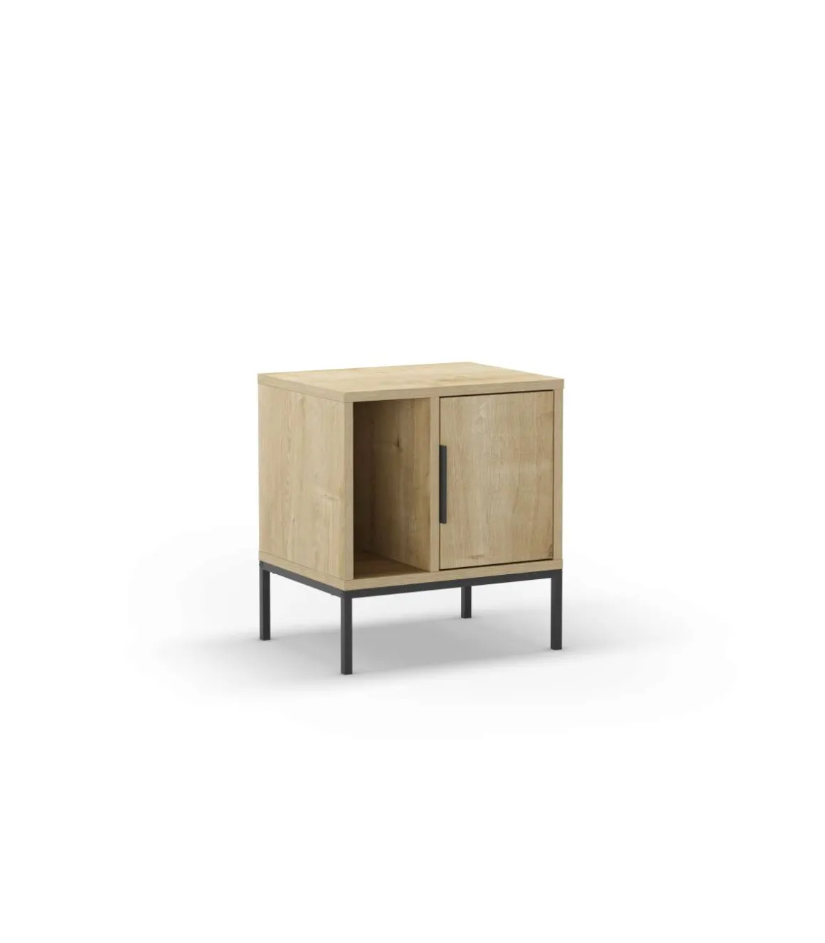Mesita de noche para dormitorio Md-Leo 1 puerta, 1 hueco acabado roble/negro, 45cm(ancho) 50cm(alto) 35cm(fondo).