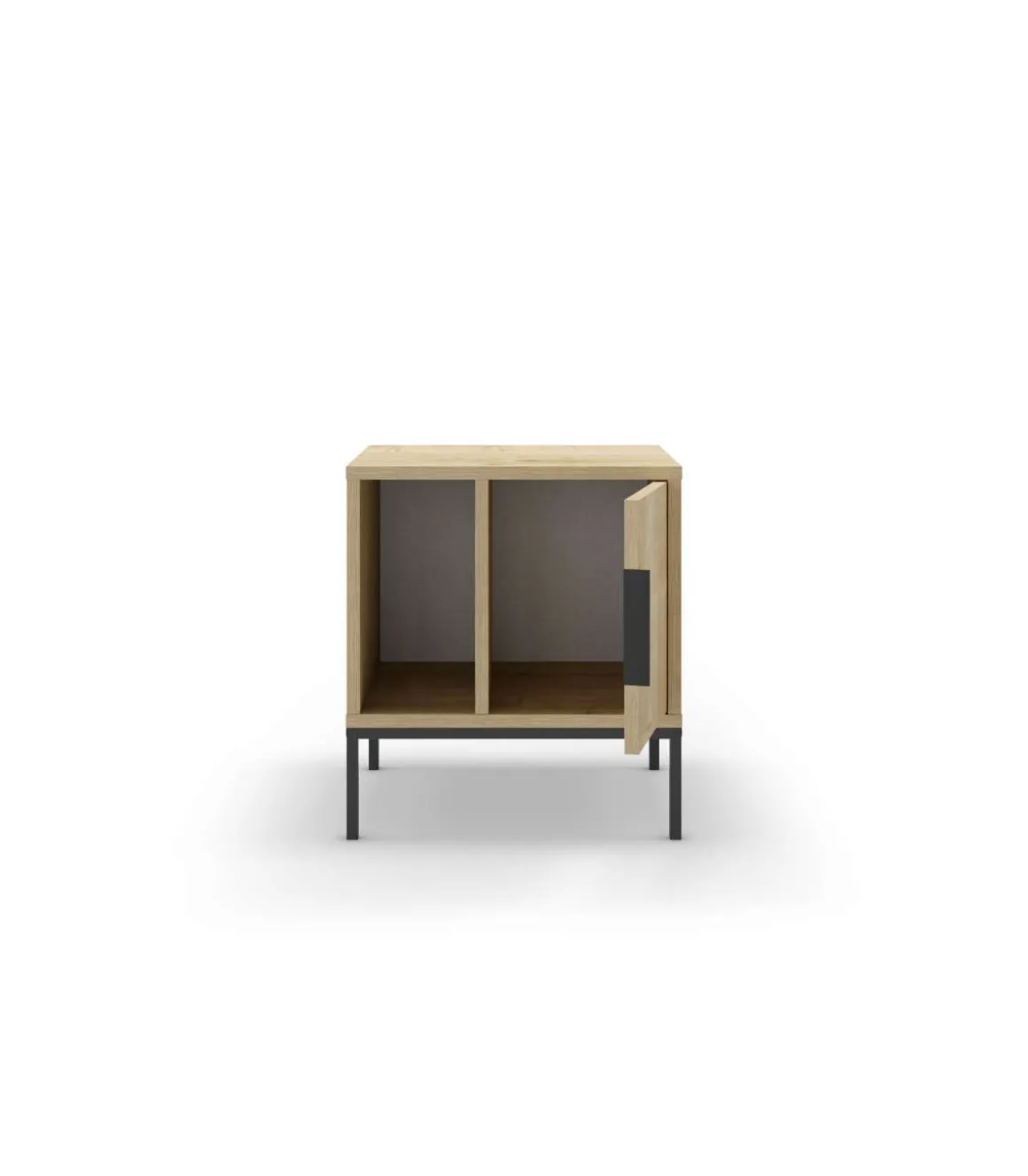 Mesita de noche para dormitorio Md-Leo 1 puerta, 1 hueco acabado roble/negro, 45cm(ancho) 50cm(alto) 35cm(fondo).