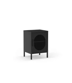 Mesita de noche para dormitorio Dora 1 puerta acabado en metal negro, 40cm(ancho) 60cm(alto) 35cm(fondo).