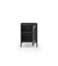 Mesita de noche para dormitorio Dora 1 puerta acabado en metal negro, 40cm(ancho) 60cm(alto) 35cm(fondo).