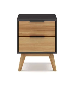 Mesita modelo Julen 2 cajones acabado cera/bocamina, 40cm(Ancho) 35cm(Fondo) 53cm(Alto