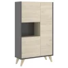 Modulo alto 3 puertas para salón o cocina Dina en Natural-Grafito, 135cm(alto) 81cm(ancho) 43cm(largo)