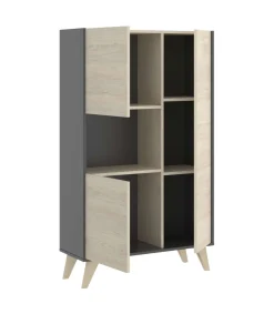 Modulo alto 3 puertas para salón o cocina Dina en Natural-Grafito, 135cm(alto) 81cm(ancho) 43cm(largo)