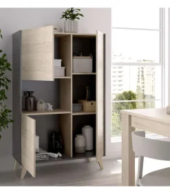 Modulo alto 3 puertas para salón o cocina Dina en Natural-Grafito, 135cm(alto) 81cm(ancho) 43cm(largo)