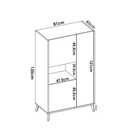 Modulo alto 3 puertas para salón o cocina Dina en Natural-Grafito, 135cm(alto) 81cm(ancho) 43cm(largo)