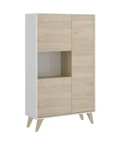 Modulo alto 3 puertas para salón o cocina Dina en Natural-Blanco, 135cm(alto) 81cm(ancho) 43cm(largo)