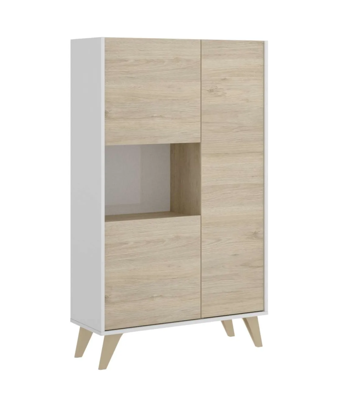 Modulo alto 3 puertas para salón o cocina Dina en Natural-Blanco, 135cm(alto) 81cm(ancho) 43cm(largo)